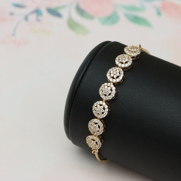 Elegant Rose Gold A-Bracelet with Round Sparkling Charm Accents, XPAB0696 - Picture 10 of 12